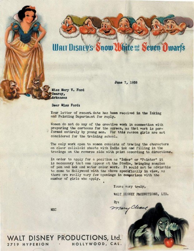 1938: Disney Rejection Letter to a Woman